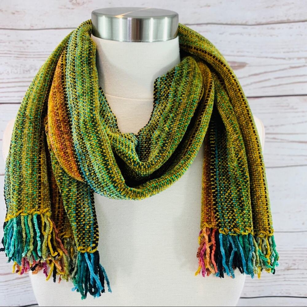 Multicolor plush scarf fringe soft warm winter
